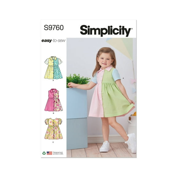 Simplicity Sewing Pattern 9760 - Toddlers' Dress with Sleeve Variations, Size: A (1/2-1-2-3-4)