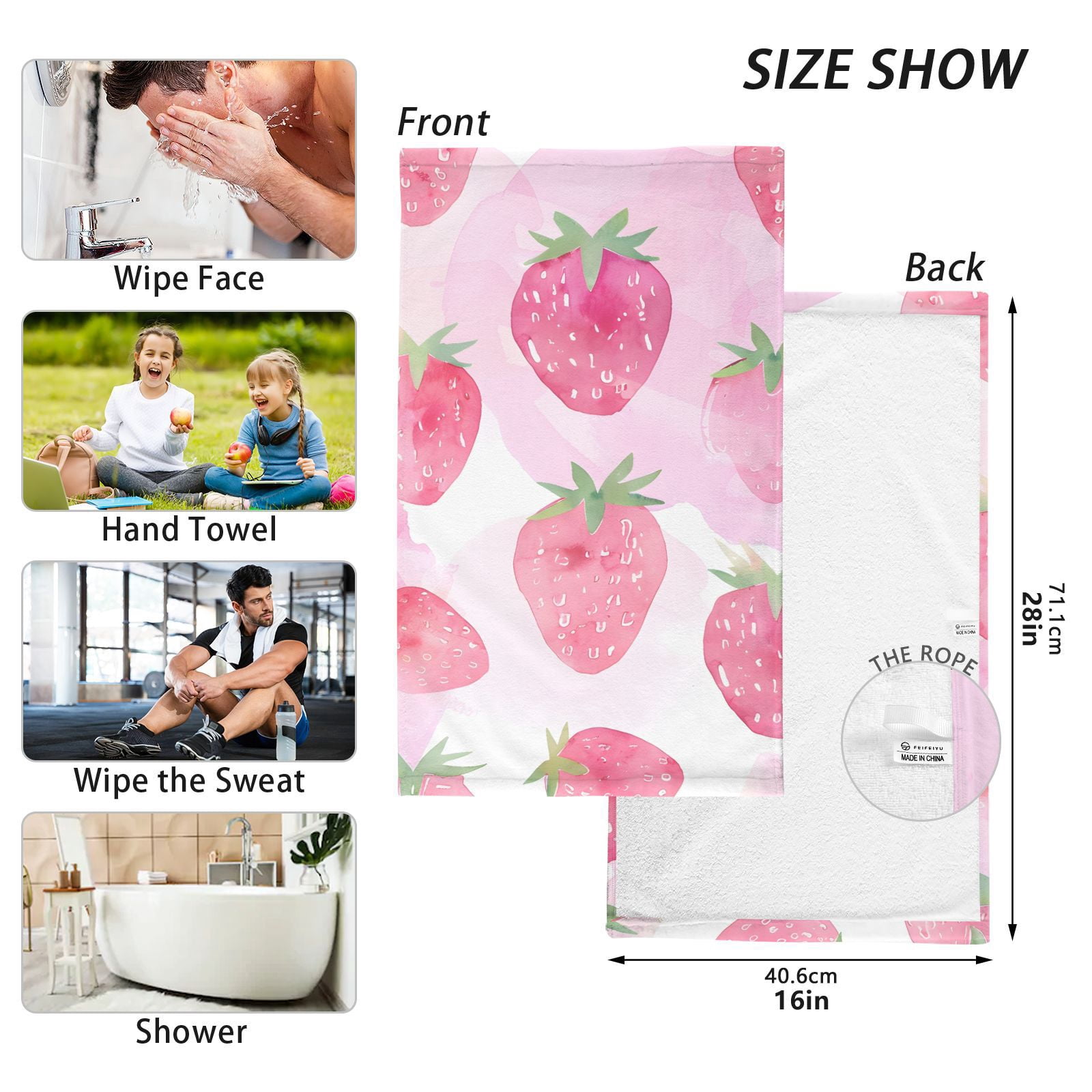 Strawberry Pink Hand Towels Cotton Bath Towels Large Face Towels Absorbent for Bathroom 2 Packs
