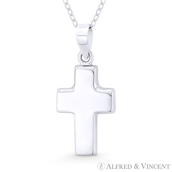Hollow-Cast Latin Cross Christian Crucifix Pendant w/ Chain Necklace in .925 Sterling Silver