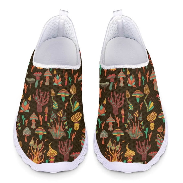 Zapatos casuales nuevos de verano y otoño para mujer, zapatos planos clásicos sin cordones con estampado de setas y plantas forestales, zapatos de malla transpirables para deportes al aire libre