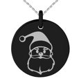 thumbnail image 1 of Black Stainless Steel Cute Santa Claus Engraved Small Medallion Circle Charm Pendant Necklace, 1 of 1