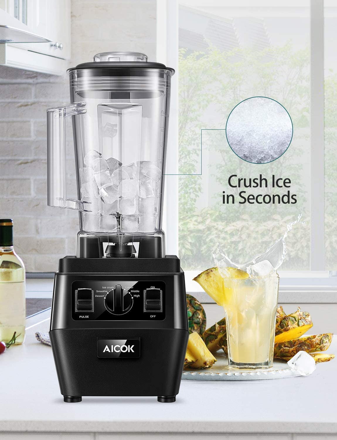 Multifunction blender for blender with food processor, spice grinder and  ice crusher, 2 speed settings and one pulse, Free, 3 titanium alloy blades