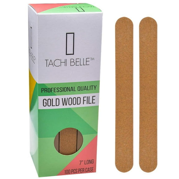 Tachibelle Made in Korea Professional Gold Wood Emery Board Nail File 7" 100 Pcs