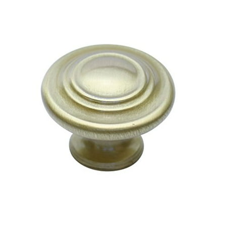 1/4 Inch Modern Brass Knob - Hamilton Bowes Satin Brass Cabinet Hardware Circles Round Knob 1-1/4
