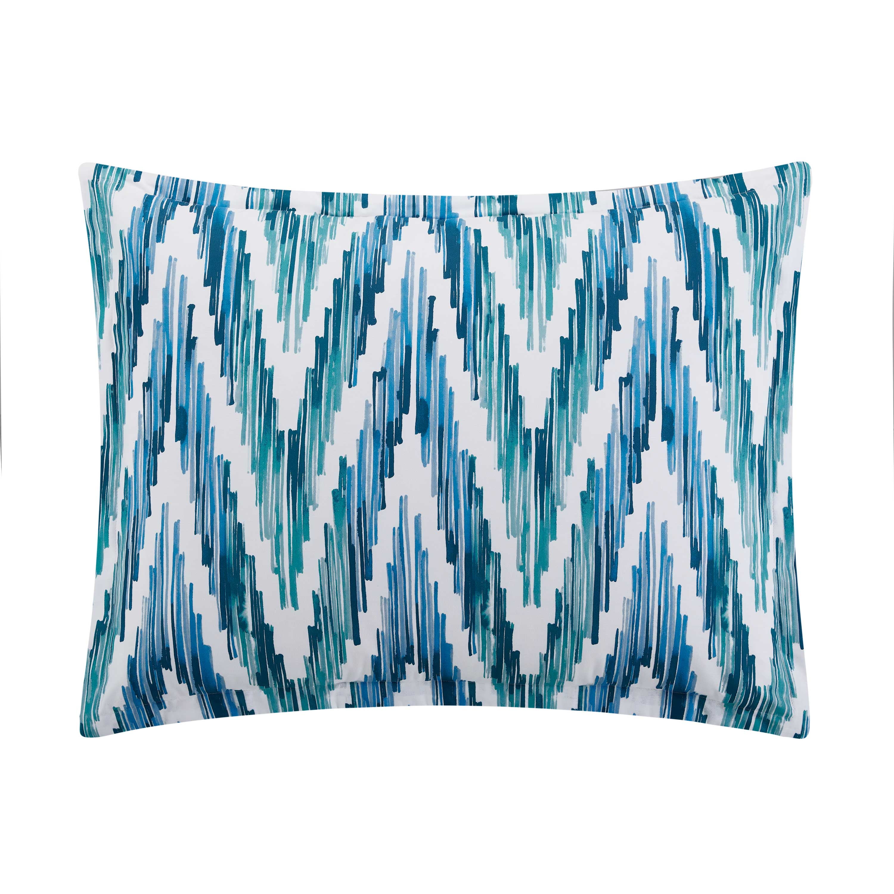 Martex Color Solutions Watercolor Chevron Cotton Comforter Set, White/Aqua, Twin/Twin XL