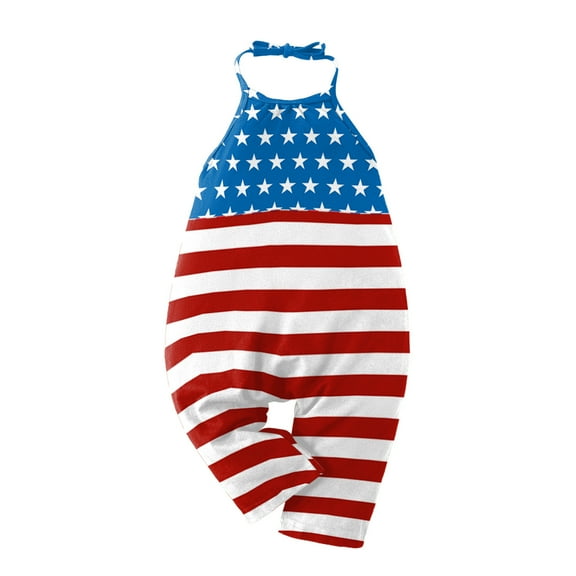 Zanarzt Newborn Girls 4th Of July Outfit Baby Boys Girls Independence Day Clothes Children Summer Backless Romper Sling Sleeveless Short Jumpsuit Red,4-5 Years