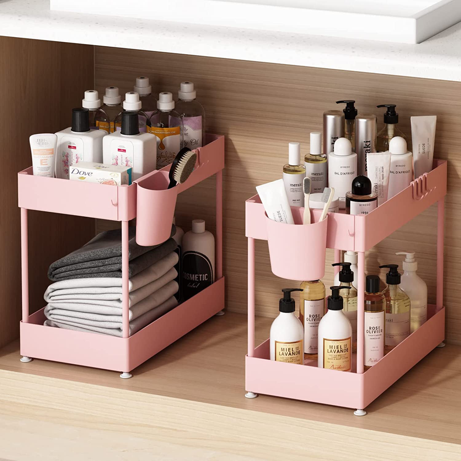 Kitchen Storage Organizer Supplies Under Sink Sliding Drawers Shelves Black  Cabinet Basket Rack Bathroom - AliExpress