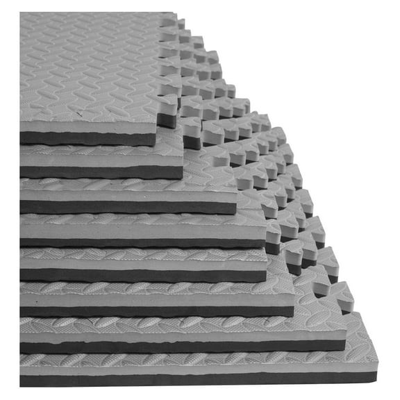 1 in Thick Sq Ft Foam Exercise Gym Mats 12 Pcs - Interlocking Puzzle Floor Tiles for Home Gym Heavy Workout Equipment Flooring - 24 x 24in Tile, Black & Gray