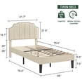 thumbnail image 4 of VECELO Twin Upholstered Platform Bed Frame, Height Adjustable Nailhead Trim Headboard, Easy Assembly/No Box Spring Required, Beige, 4 of 7