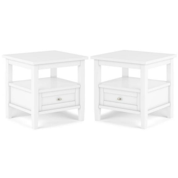 Home Square 2-Piece Wood 20" Rectangle Transitional End Table Set in White