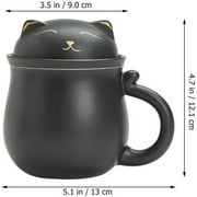 Ceramic Tea Mug with Infuser and Lid, Dingrich 350ml Cute Cat Tea Cup with Filter for Steeping Loose Leaf, Handmade Porcelain Teacup for Home Office (Black)