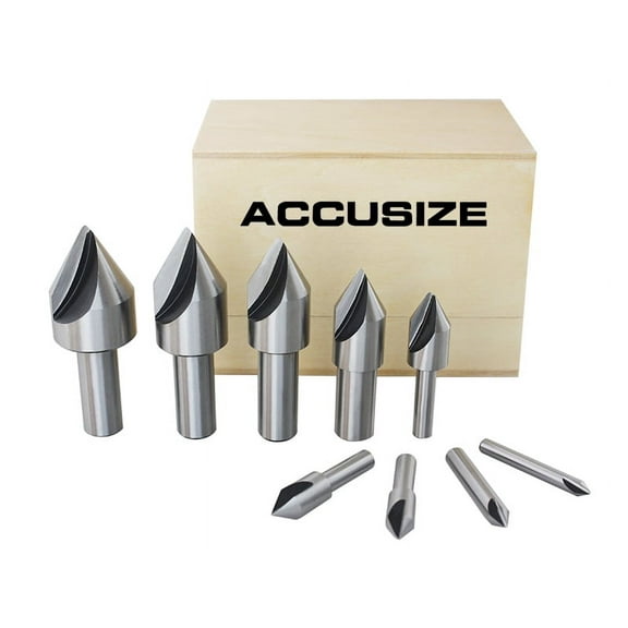 Accusize 60 Degrees 9 Pc Single Flute H.S.S. Countersink Set, Ground, 0245-0021