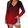 thumbnail image 1 of Mode Automne pour Femmes Col en V Manches Longues 95 % Polyester, 5 % Élasthanne Haut Blouse Chemise (Rouge, m), 1 of 4