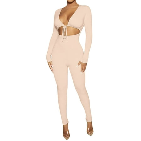 

Summer Jumpsuit for Women Womens Bodycon Jumpsuit Long Sleeve High Waist Romper Clubwear J Jumpsuit