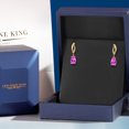 thumbnail image 5 of Gem Stone King 10K Yellow Gold Pink Created Sapphire and Lab Grown Diamond Stud Dangle Earrings for Women | 2.01 Cttw | Gemstone September Birthstone | Pear Shape 8X5MM, 5 of 6