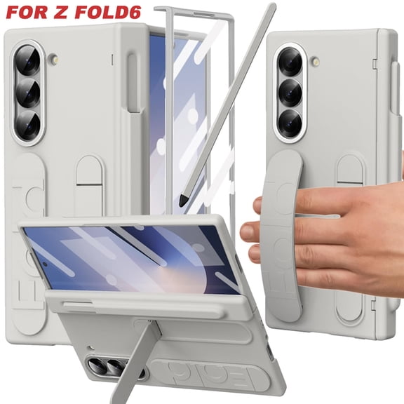 COAROVER Rugged Case for Samsung Galaxy Z Fold6 with Hinge Protection,Slim Pen Slot Bulit in Screen Protector Kickstand Wrist Strap Hard Shell,White