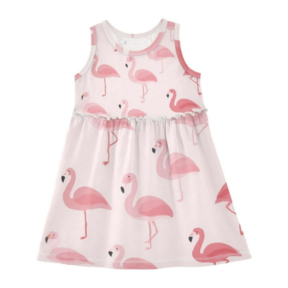 Girls Dress Pink Flamingo Sleeveless Dress for Girls Hem A-Line Casual Sundress