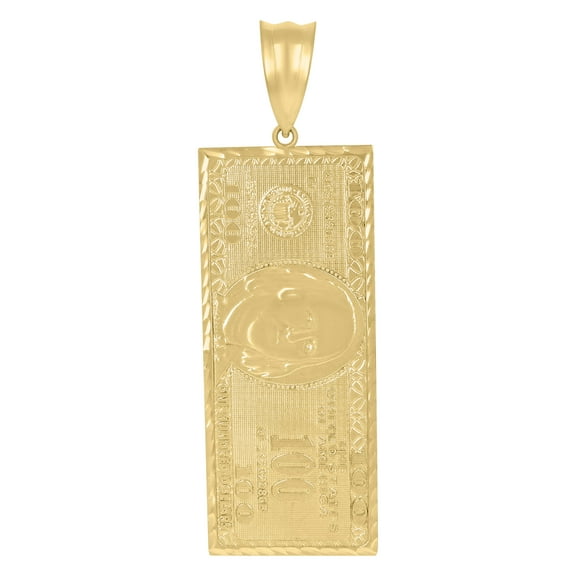 10k Yellow Gold Mens Hundred Dollar Bill Currency Charm Pendant