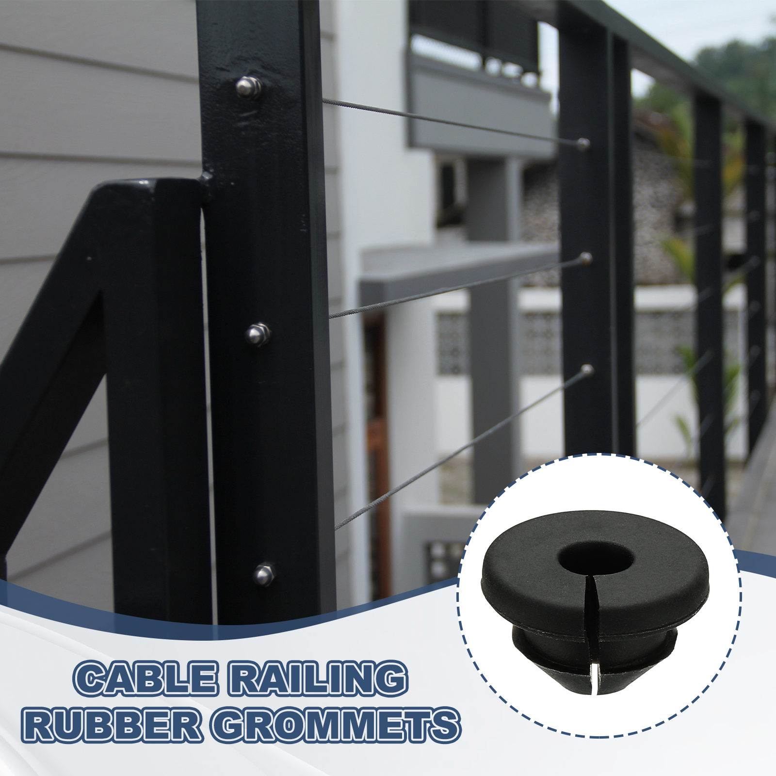 200pcs Cable Railing Rubber Grommets for 1/8" 3/16" 5/32" Cables, Cable Railing Grommet Hardware Kit for Metal Running Tube Posts Deck Wire Rope Protective Sleeves, Black