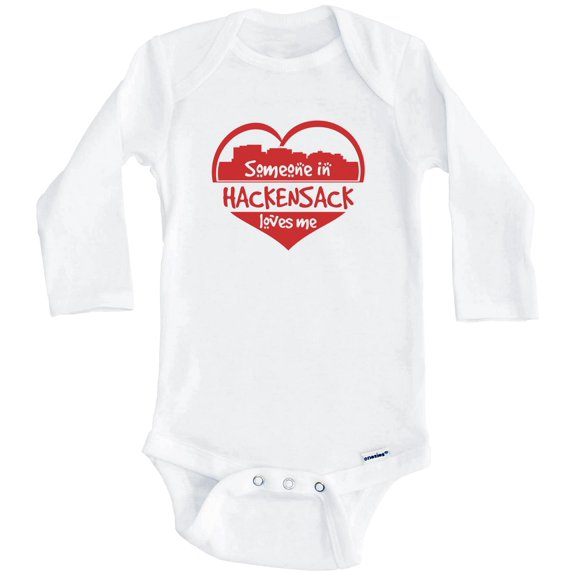 Someone in Hackensack Loves Me Hackensack New Jersey Skyline Heart One Piece Baby Bodysuit (Long Sleeve), 0-3 Months White