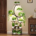 thumbnail image 2 of Plant Stand Indoor with Grow Lights - S-Shaped Metal Plant Shelf ; Tall Iron & Wood, 2 of 9