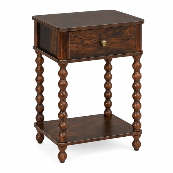 Nightstand, Mid Century Modern Night Stand with Drawer for Living Room, Modern Bedside End Table with Spindle Wood Legs for Bedroom, Office, Rustic Brown