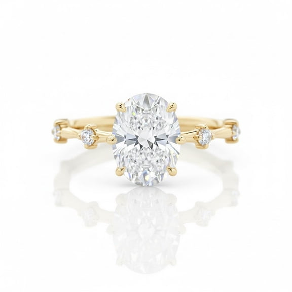Jewelerix 2 CT Oval Cut Moissanite Engagement Ring in 10K Yellow Gold with Diamond Accents, Wedding Promise Ring