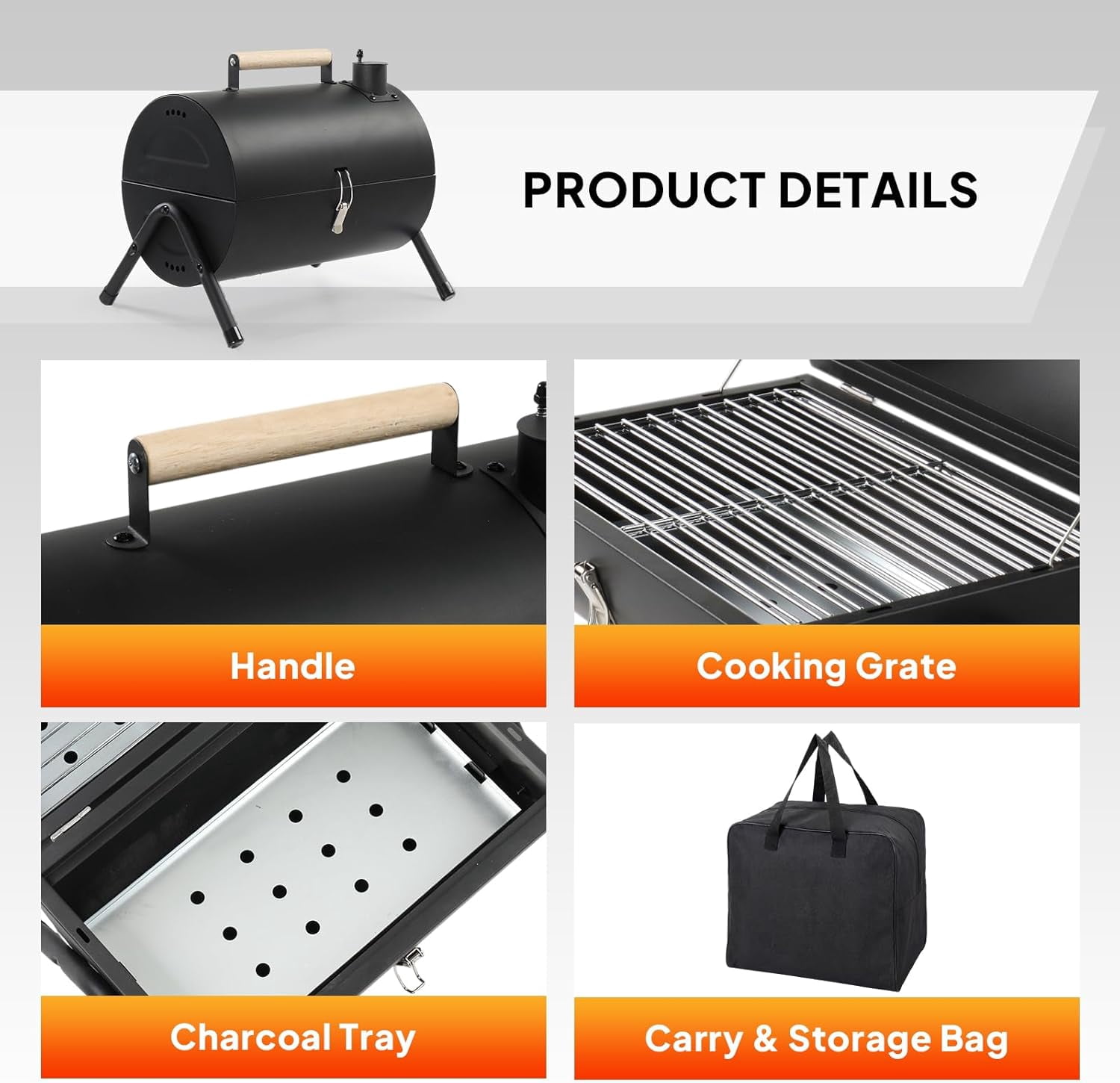 HJTER Portable Charcoal Grill with Thermometer, Dual-Sided Small Tabletop Barbecue Grill for Outdoor Camping BBQ Cooking Backyard Party, Heavy Duty, Easy Assembly (Black)