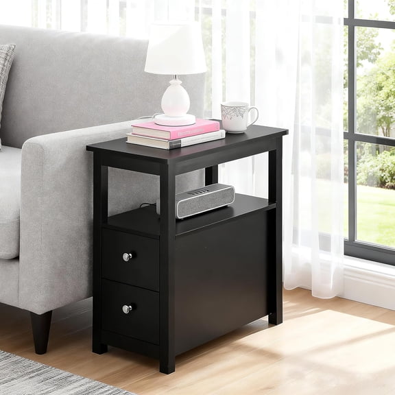 End Table Set of 2, Narrow Side Table with Storage for Living Room Bedroom