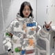 thumbnail image 4 of Chaqueta de algodón con capucha con diseño de graffiti Chaqueta de algodón Chaqueta de algodón cálida con capucha Top, 4 of 5