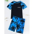 thumbnail image 3 of inhzoy Kids Boys 2PCs Swimsuit Rash Guard Swim Tops with Drawstring Shorts Swimwear,Sizes 8-16 Blue 14-16, 3 of 4