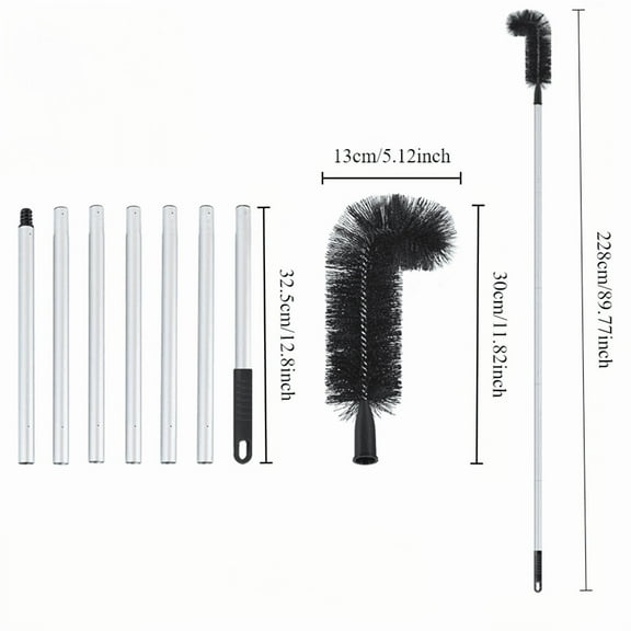 Extendable Gutter Cleaning Brush (89.8 in) - 7-Section Aluminum Pole, Curved Bristle Head, for Roof and Patio Cleaning, Easy Reach and Zigzag Cleaning, No Electricity Required, Gardening Tools | Curv