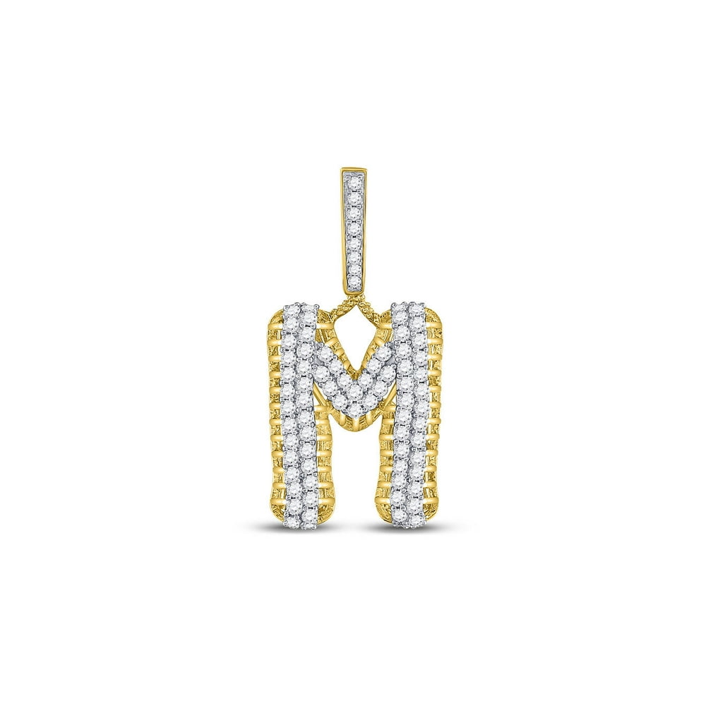 The DIamond Deal - 10kt Yellow Gold Mens Round Diamond M Letter Charm ...