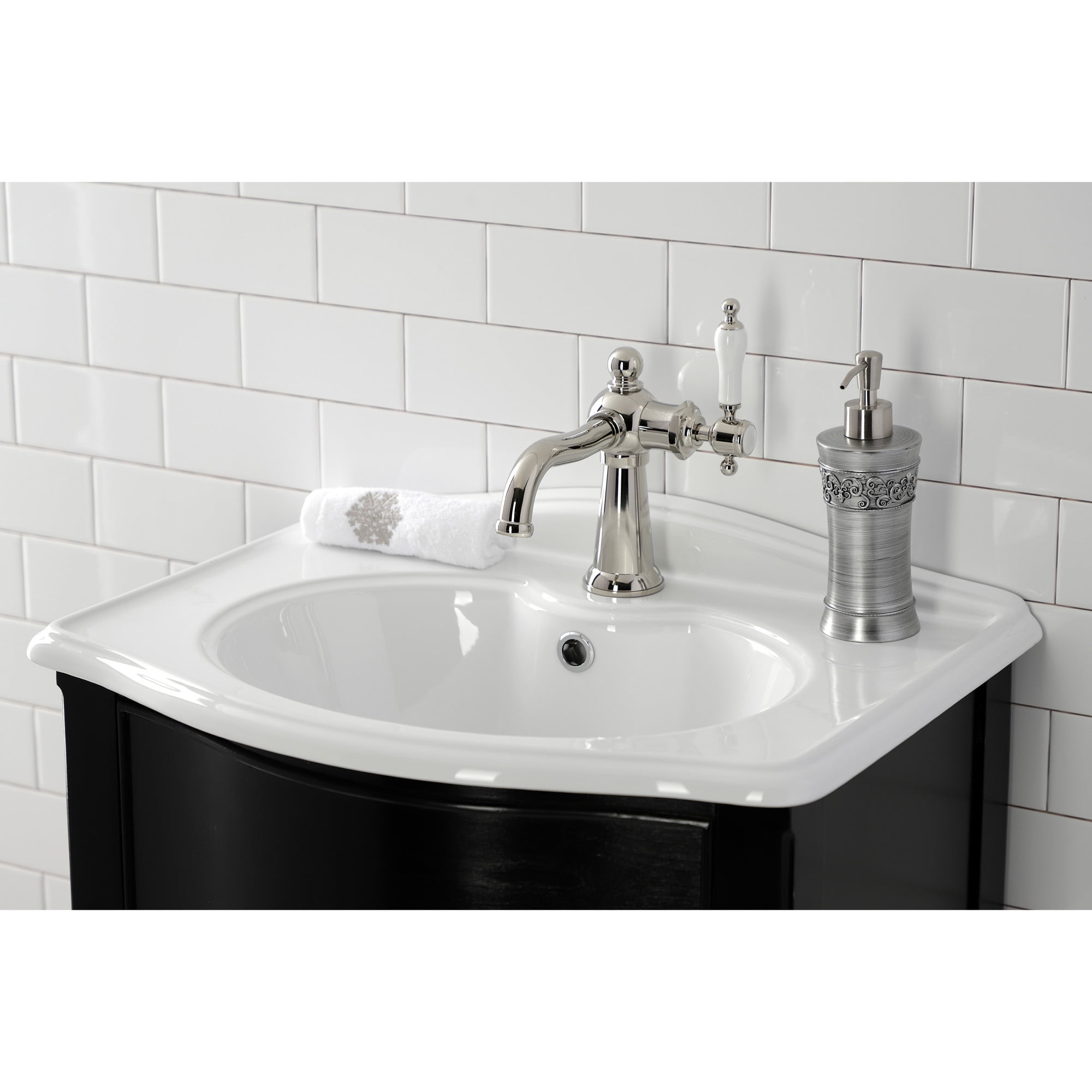 Kingston Brass KS154KLPN Nautical One-Handle Single-Hole Bathroom Faucet with Push Pop-Up Drain, Polished Nickel