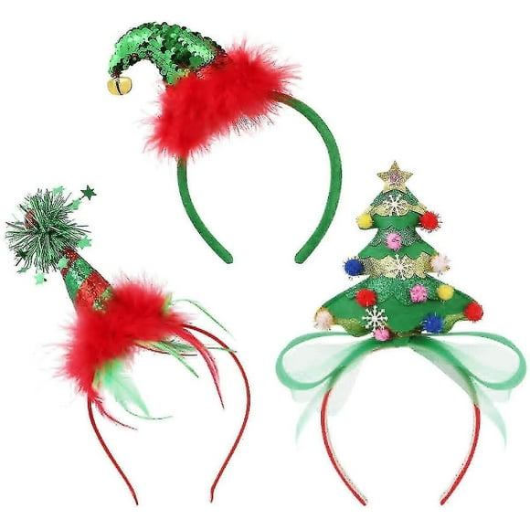 3 diademas navideñas, diademas de árbol de Navidad con astas de reno
