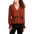 thumbnail image 1 of Self E Womens Lace Trim Peasant Blouse, darkorange, Juniors, XS, 1 of 1