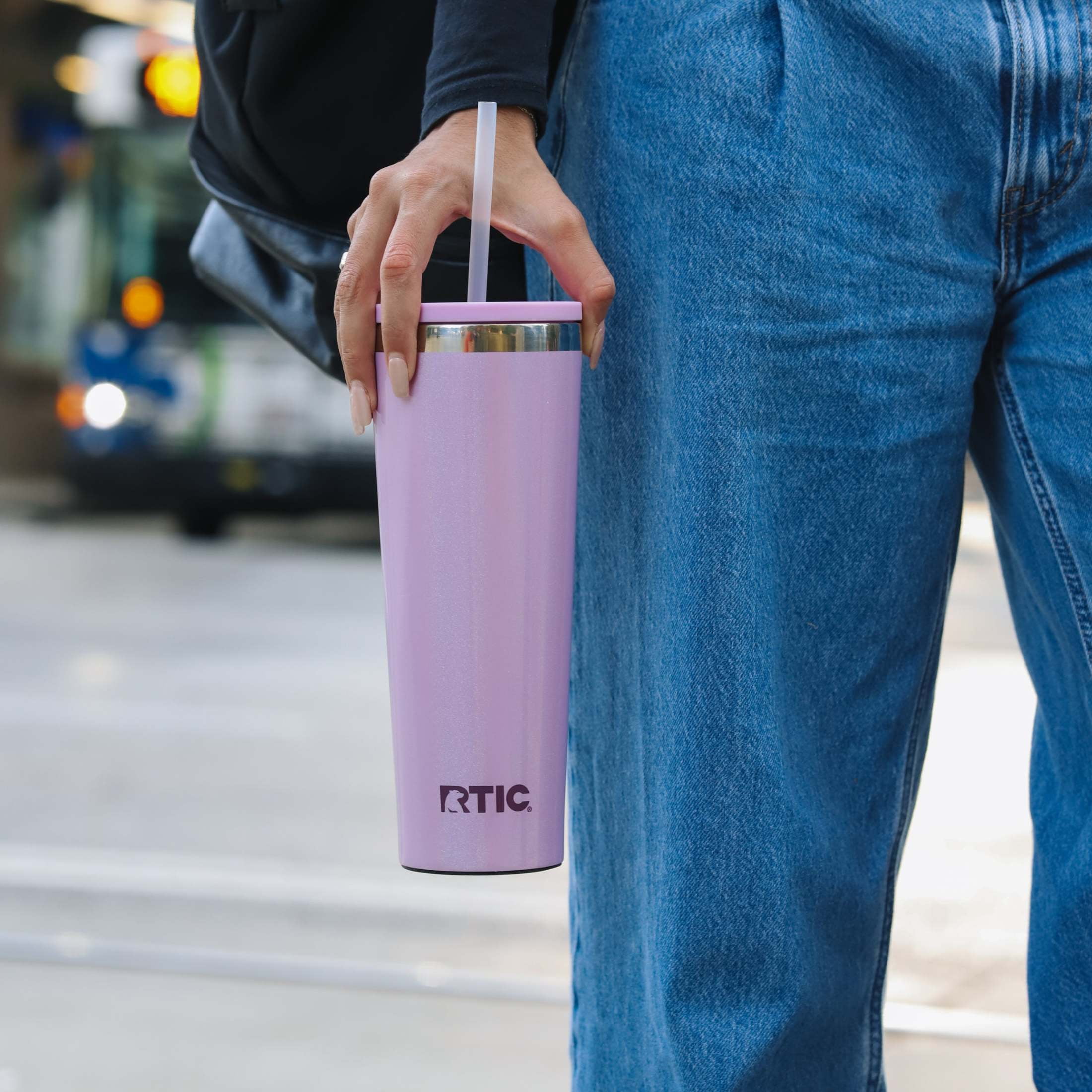 RTIC 28 oz Ceramic Lined Everyday Tumbler with Spill-Resistant Straw Lid, Lavender Glitter