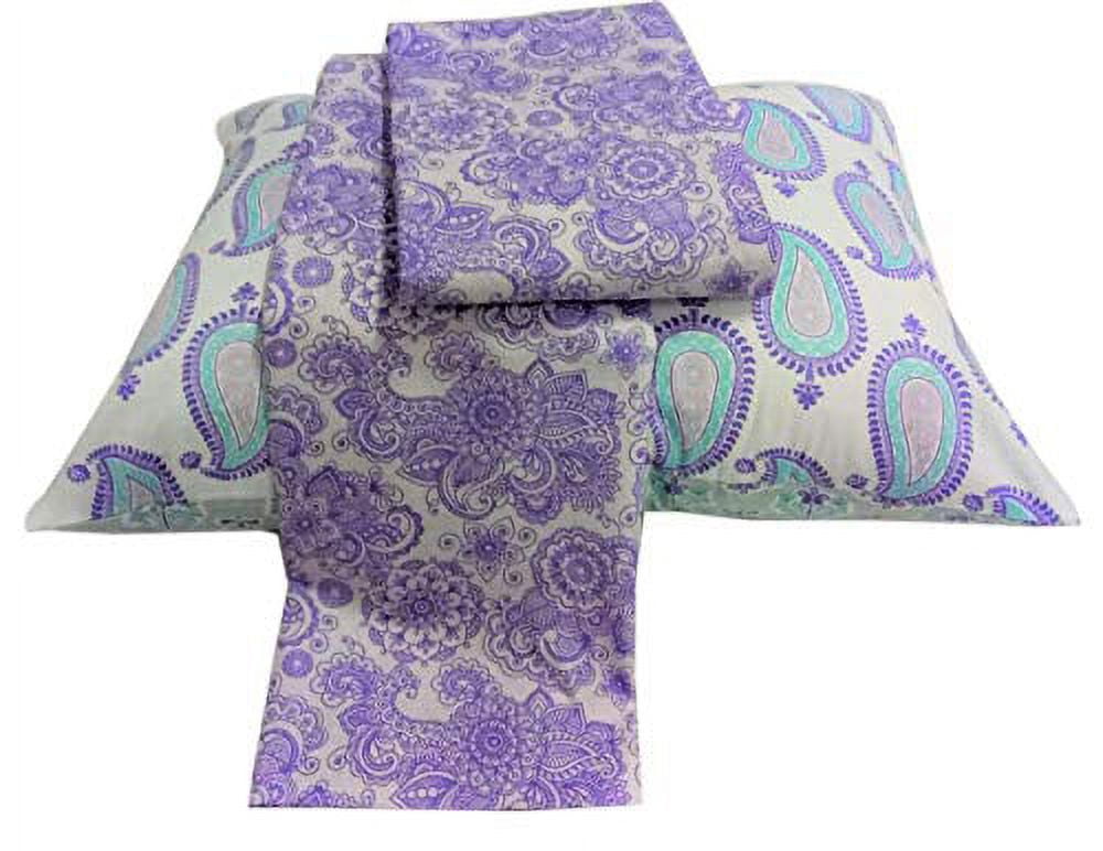 Bacati Isabella Girls Paisley 3 Piece Bedding Sheet Set 100 Percent Cotton for US Standard Cribs/Toddler Beds, Lilac/Purple/Aqua