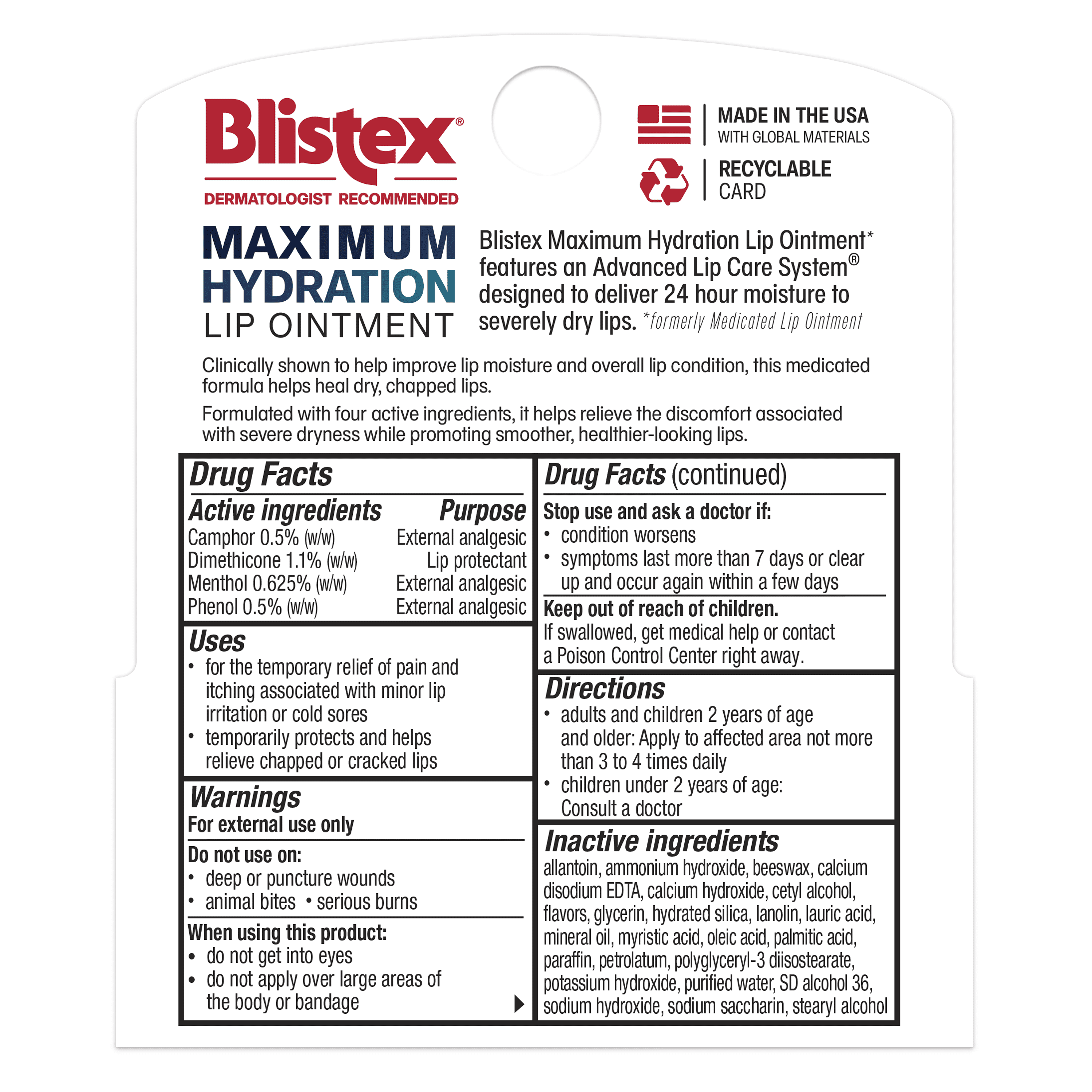 Blistex Maximum Hydration Lip Ointment 2 Count 0.25oz