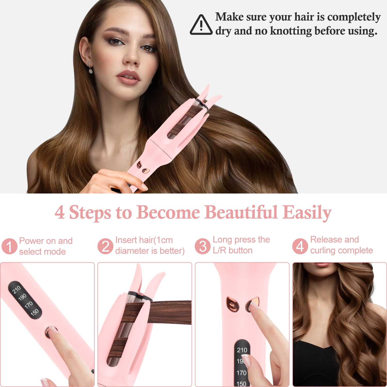 Automatic Hair Curler with 1" Rotating Barrel Professional Anti-tangled Ceramic Curling Irons with 4 Temps and Timers
