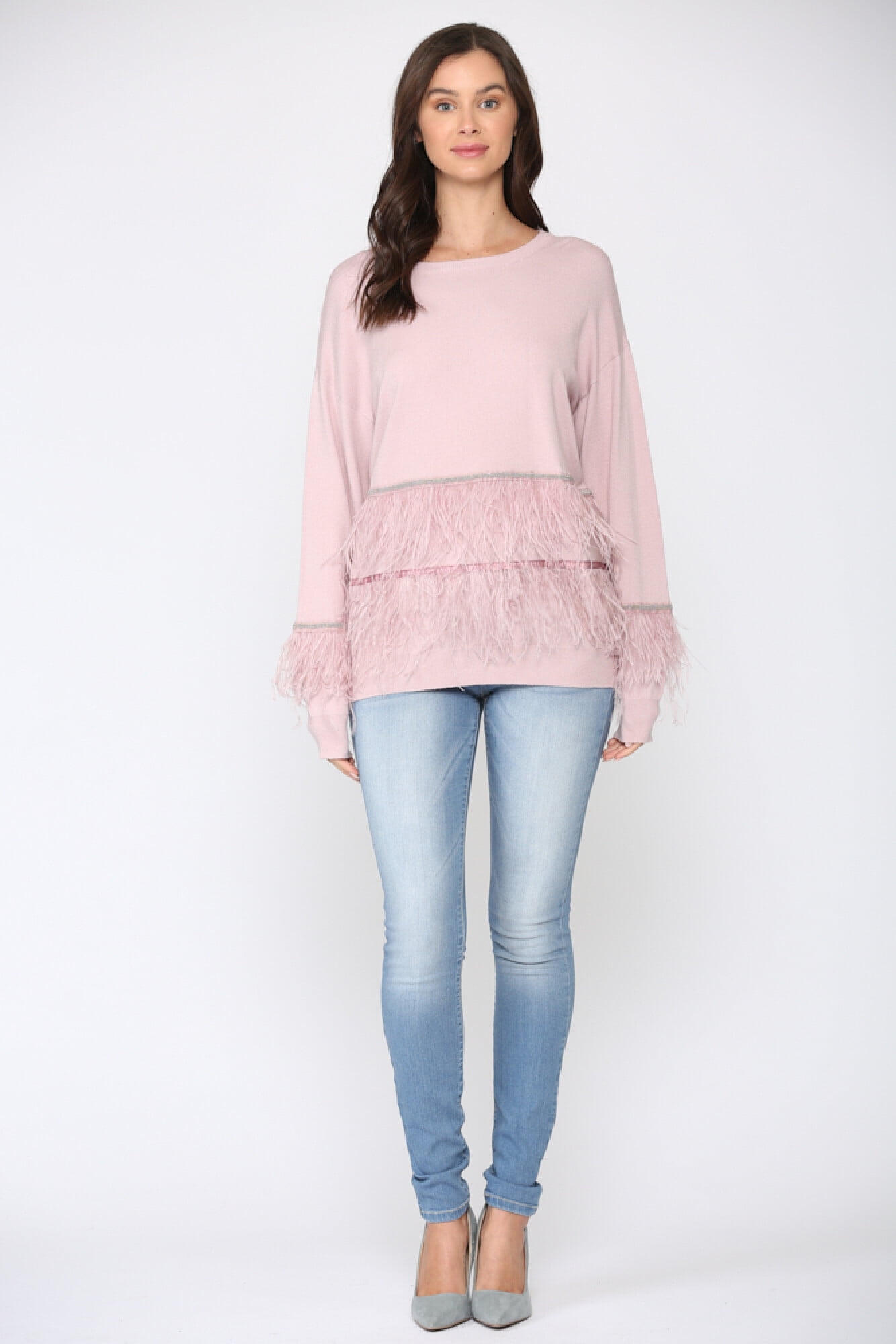 Dressbarn Women's Sally Ostrich Feather Sweater Pullover, Size: Medium, Pink