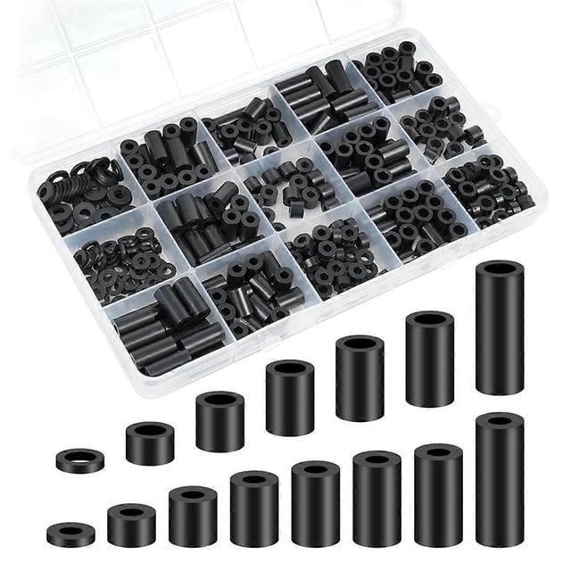 Nylon Spacers, Plastic Spacers Washers Assortment Kit, 345 Pcs Electrical Outlet Screw Spacers, M3 Black Round Spacer