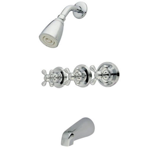Kingston Brass KB231AX Tub and Shower Faucet with 3-Cross Handle, Polished Chrome,5-Inch Spout Reach