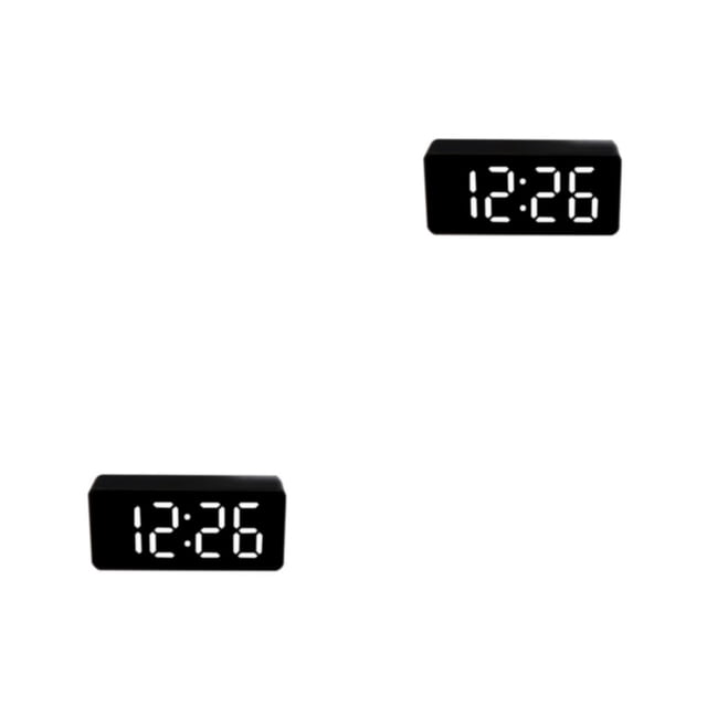 Bewildely Reloj despertador digital LED Medidor de temperatura con luz nocturna Relojes de escritorio Alarma de repetición Reloj de estilo Concha negra/blanco 2Conjunto
