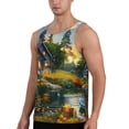 thumbnail image 2 of Fotbe Cozy Cottage Lakeside Sunset Pattern Men's Quick Dry Workout Tank Top Gym Muscle Tee Fitness Bodybuilding Sleeveless T Shirt Breathable Workout Shirt-4X-Large, 2 of 9