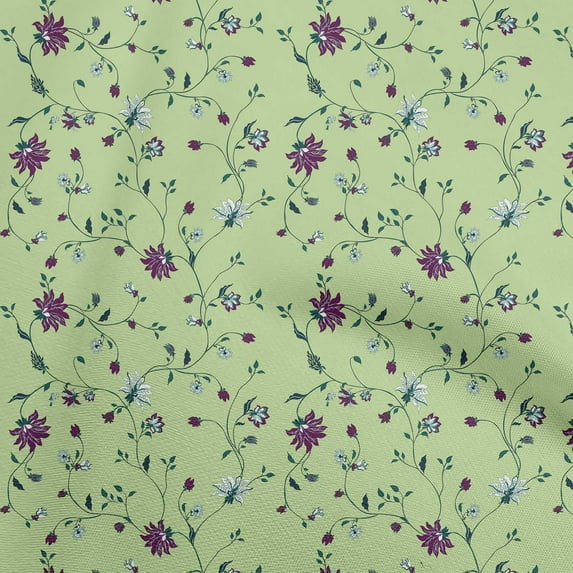 oneOone Cotton Poplin Light Green Fabric Floral Sewing Material Print Fabric By The Yard 56 Inch Wide