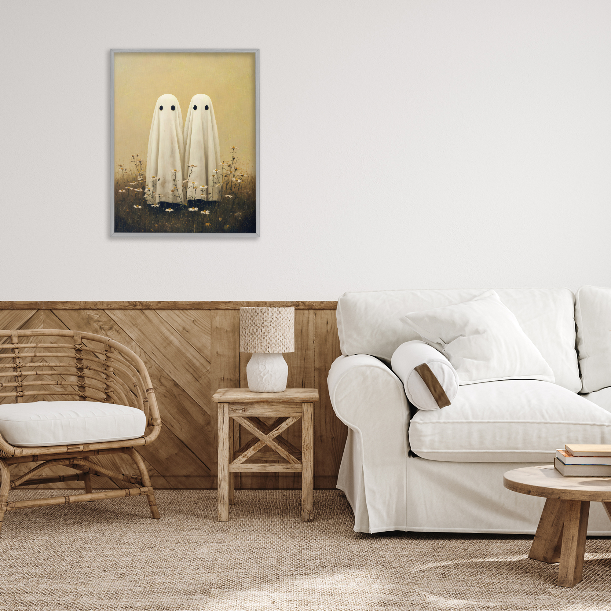 Daisy Ghost Couple Gray Framed Giclee Art, design by Arlington Prints