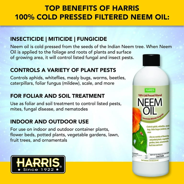 Harris 100% Cold Pressed Filtered Neem Oil &  Insecticide/Miticide/Fungicide, 12 oz