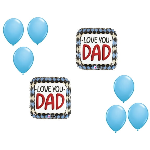 LOONBALLON Father's Day Theme Balloon Set, Standard Dad Love You Argyle Balloon and 6x latex balllons