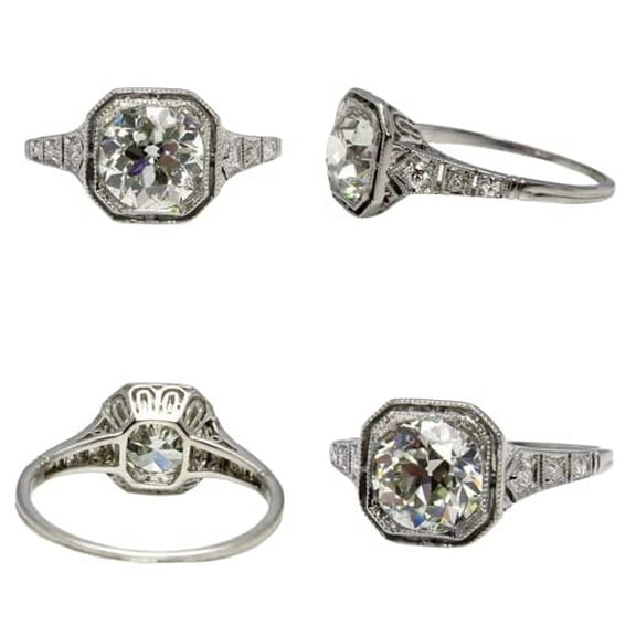 HeartsAndYou 4ct Round Cut Moissanite Antique Inspired Vintage Inspired Engagement Ring for Women 18k White Gold over Silver